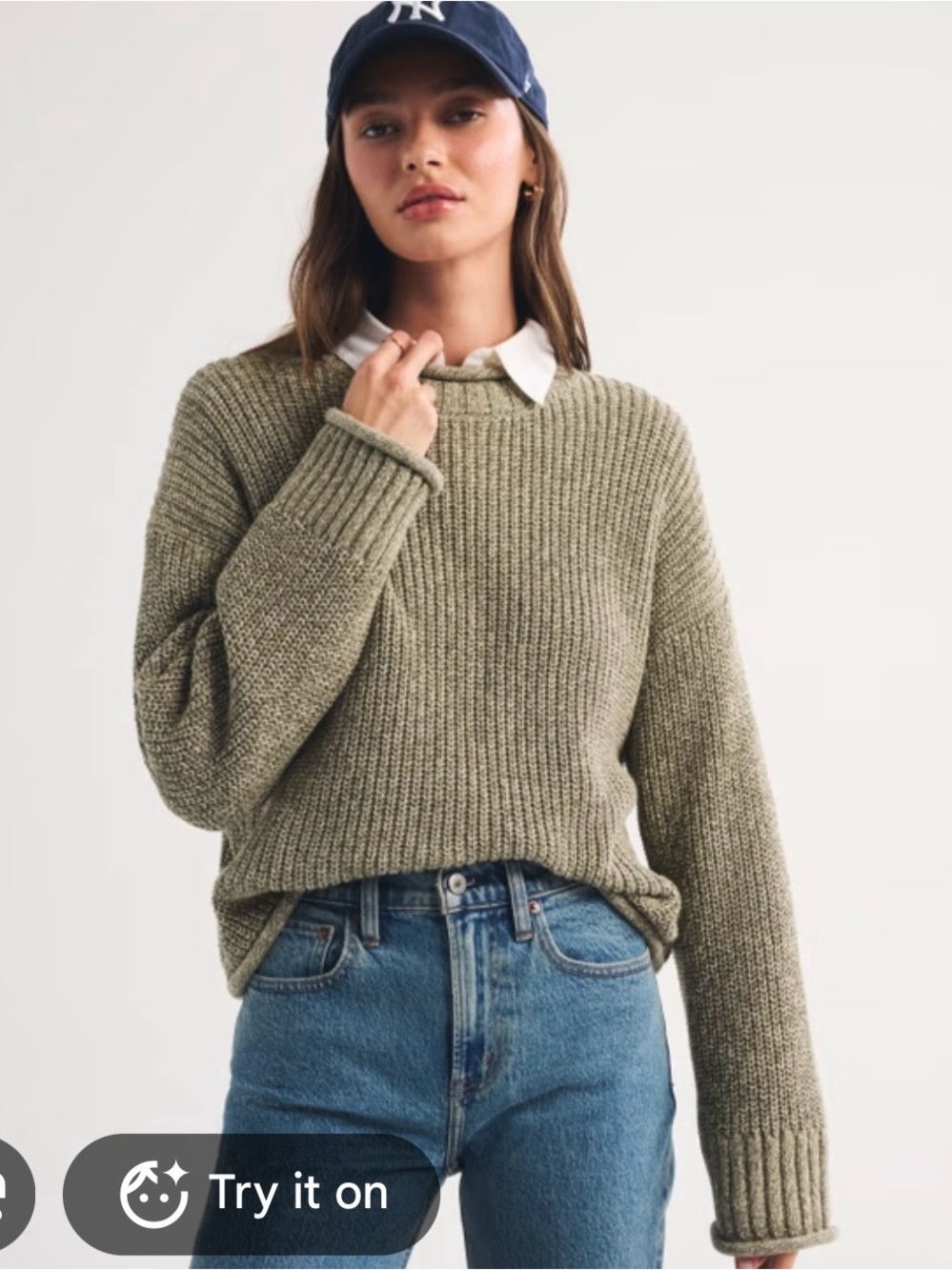A&F W 100% Cotton Roll Neck Crew Sweater / Olive / Small / NWT - Picture 3 of 3